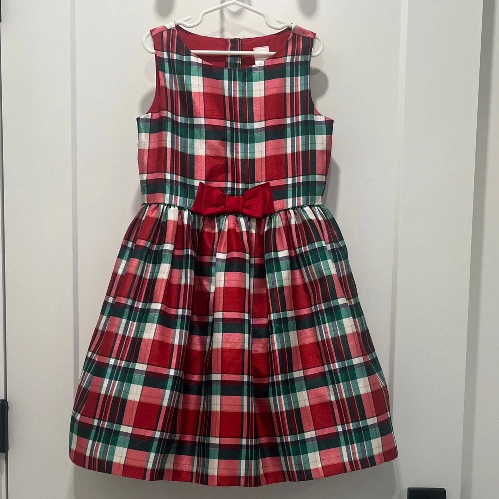 Gymboree Red & Green Plaid Holiday Tartan Sleeveless Party Dress, size 7 Girls
